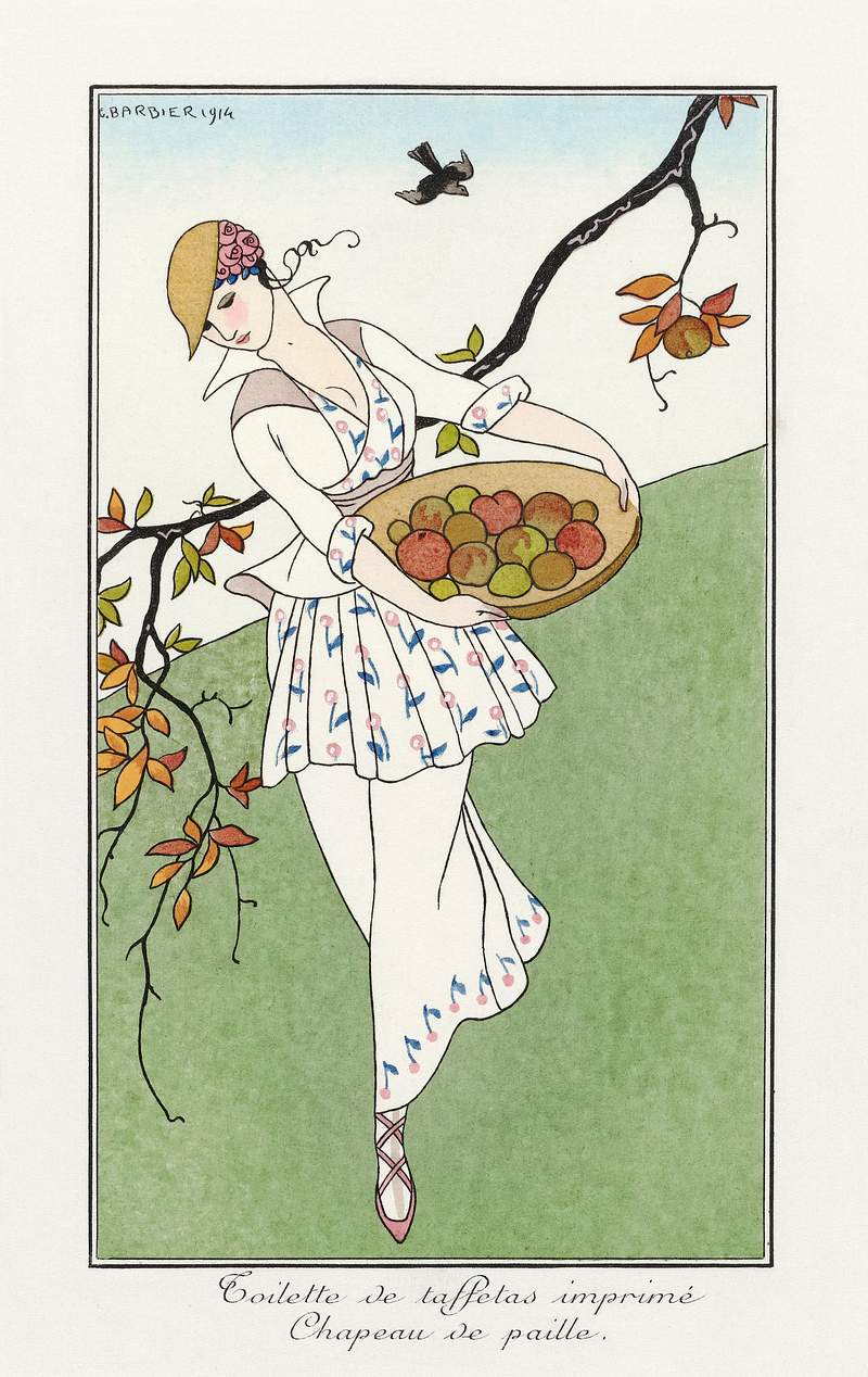 Costumes Parisiens: Toilettes de taffetas (1914) fashion illustration in high resolution by George Barbier. Original from The…