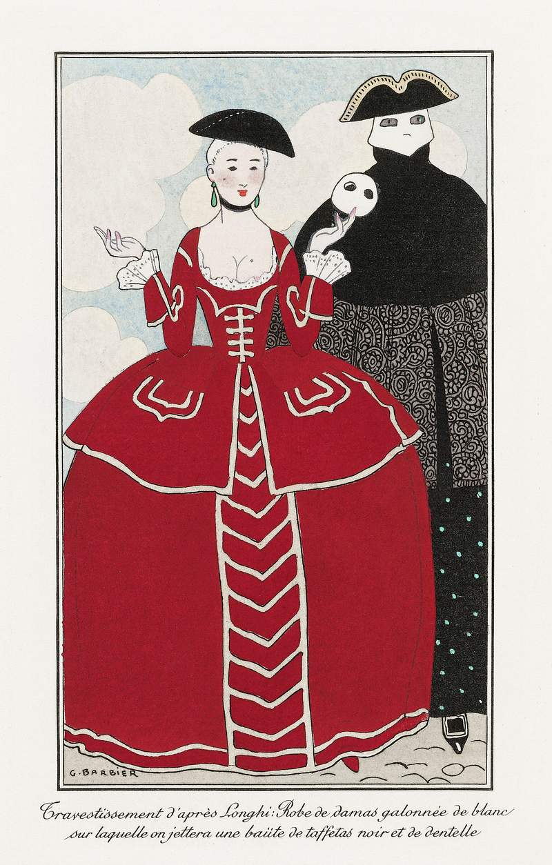 Costumes Parisiens, No. 56: Travestissement d'après Longhi from Journal des Dames et des Modes (1913) fashion…