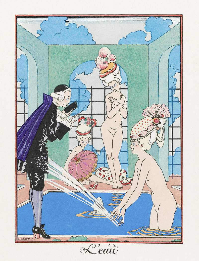L'Eau (1917–1920) fashion illustration in high resolution by George Barbier. Original from The Rijksmuseum. Digitally…
