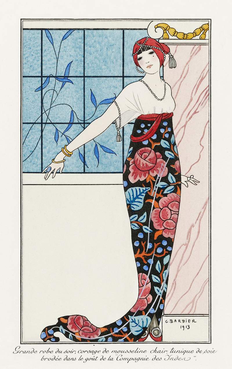 Costumes Parisiens: Grande robe du soir from Journal des Dames et des Modes (1913) fashion illustration in high resolution by…