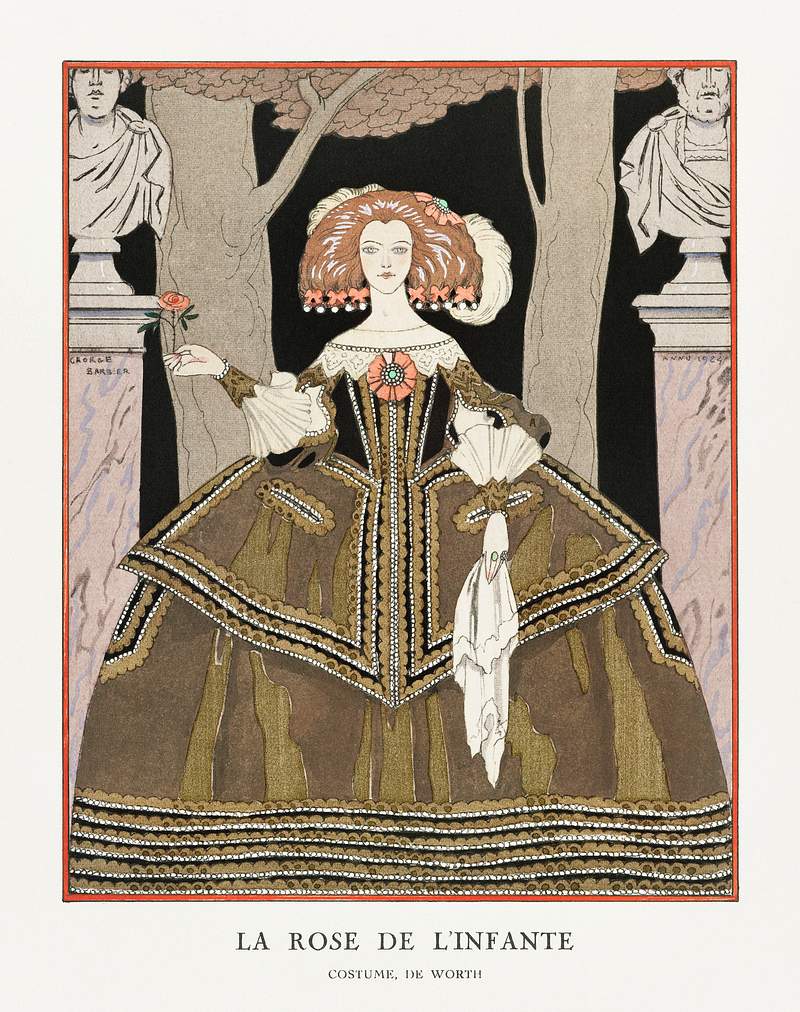 La rose de l'infante: Costume, de Worth from Gazette du Bon Ton. Art- Modes & Frivolités No. 8 (1924) fashion…