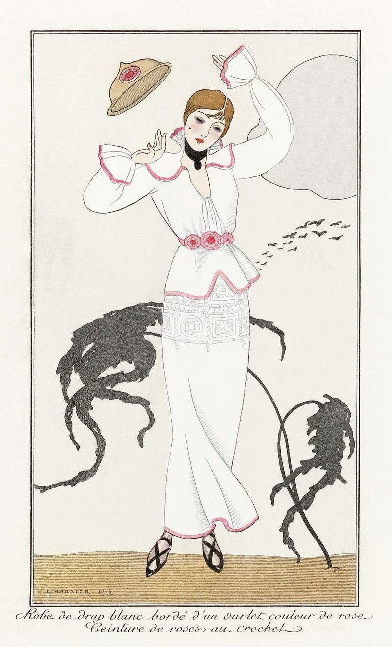 Costumes Parisiens, no.21: Robe de drap blanc from Journal des Dames et des Modes (1912) fashion illustration high resolution…