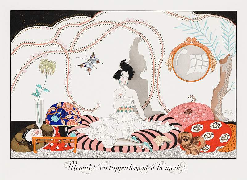Minhuit ... ou l'appartement a la mode. Plate no. 7 (1920) fashion illustration in high resolution by George Barbier.…
