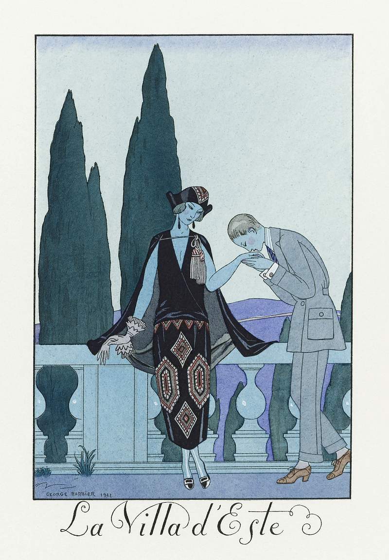 La Villa d'Este: France XXe siècle (1923) fashion illustration in high resolution by George Barbier. Original from The…