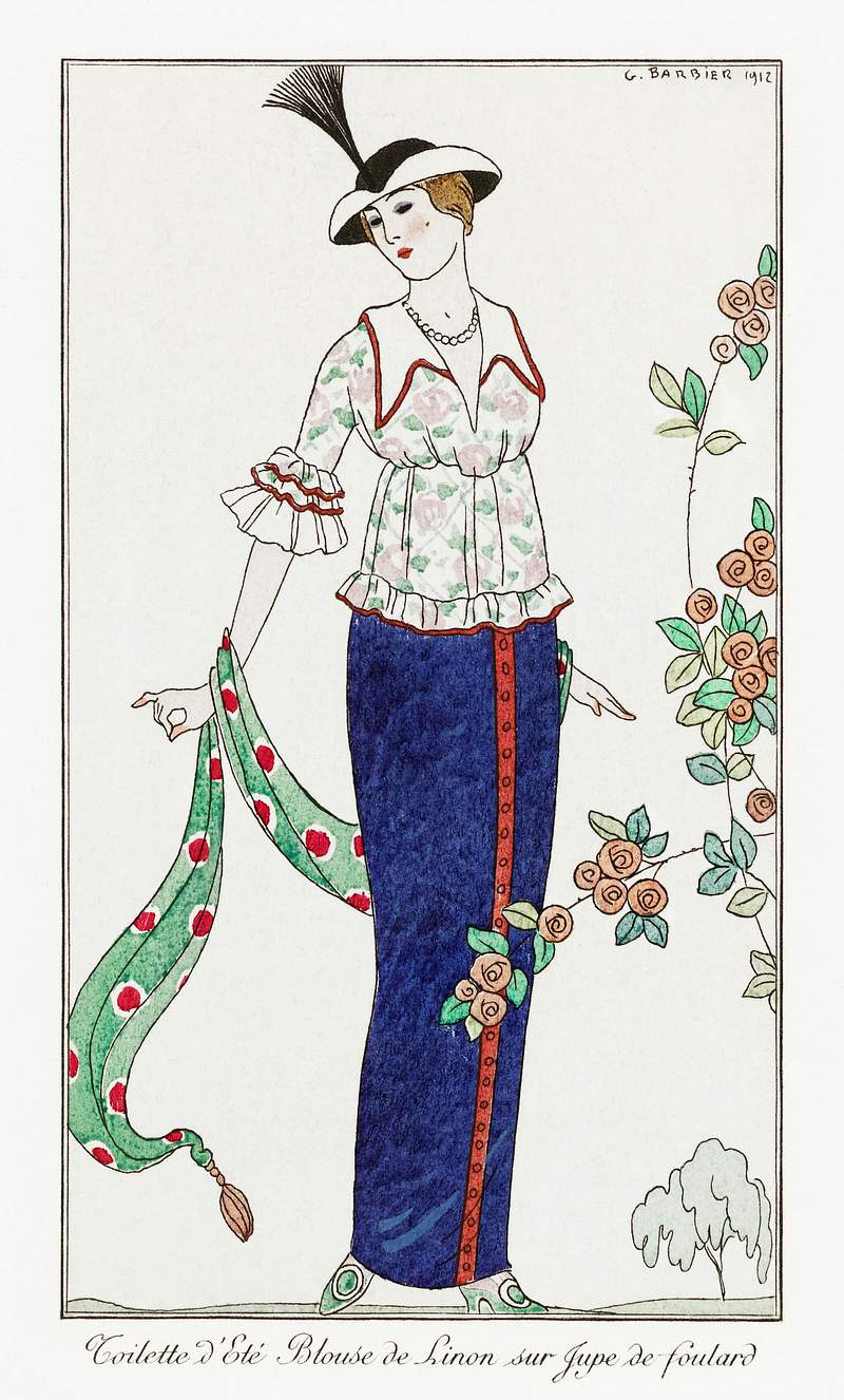 Costumes Parisiens, no. 3: Toilette d'Été, Toilette d'Été Blouson de Linon sur Jupe de foulard…