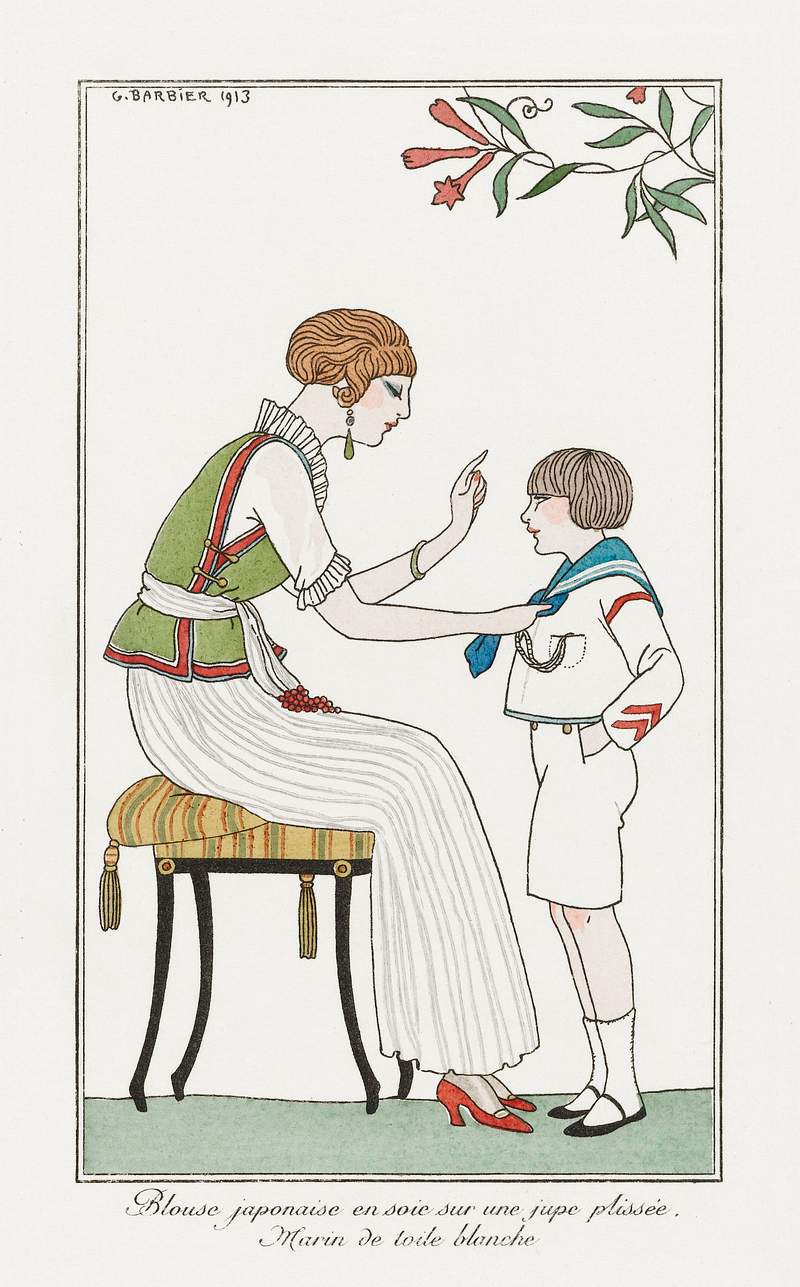 Costumes Parisiens (1913) fashion illustration in high resolution by George Barbier. Original from The Rijksmuseum. Digitally…