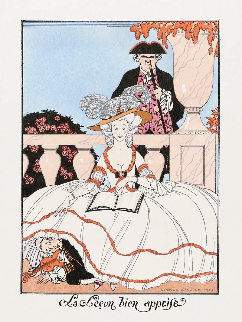 La Leçon bien apprise (1919) fashion illustration in high resolution by George Barbier. Original from The Rijksmuseum.…