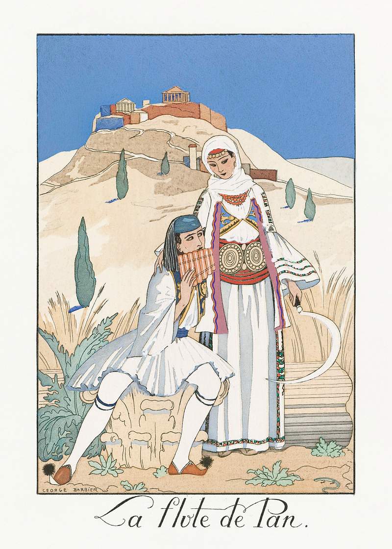 La flute de Pan (1923) fashion illustration in high resolution by George Barbier. Original from The Rijksmuseum. Digitally…