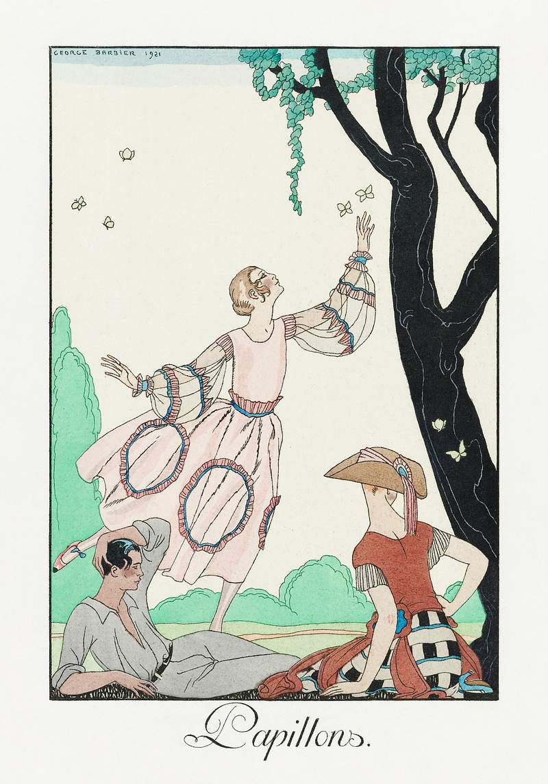 Papillons (1922) print in high resolution by George Barbier. Original from The Rijksmuseum. Digitally enhanced by rawpixel.