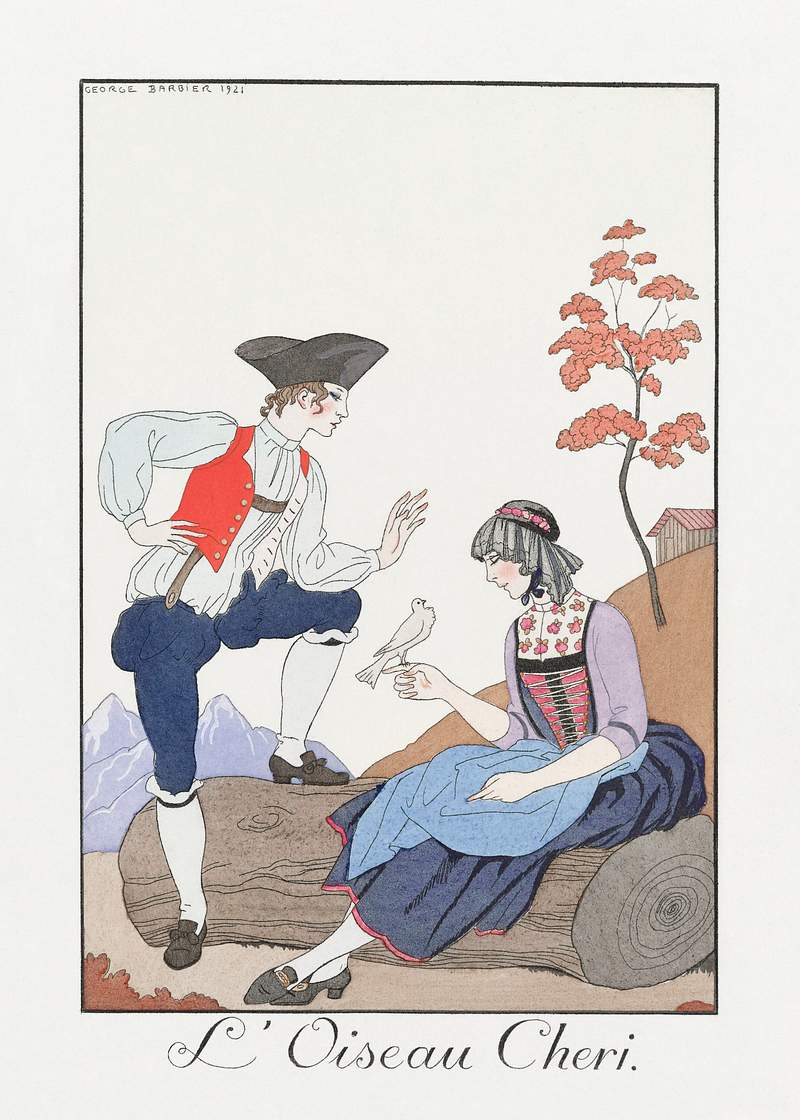 L'Oiseau Cheri (1922) fashion illustration in high resolution by George Barbier. Original from The Rijksmuseum. Digitally…