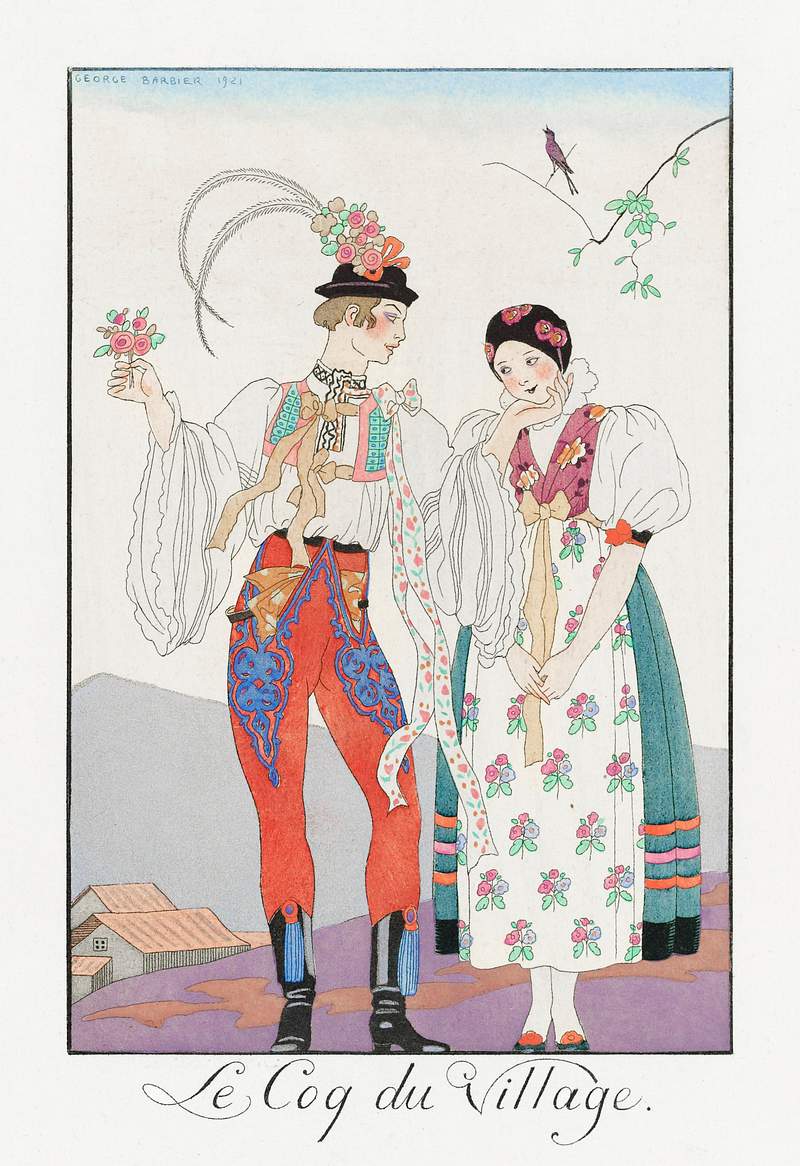 Le Coq du Village (1922) fashion illustration in high resolution by George Barbier. Original from The Rijksmuseum. Digitally…
