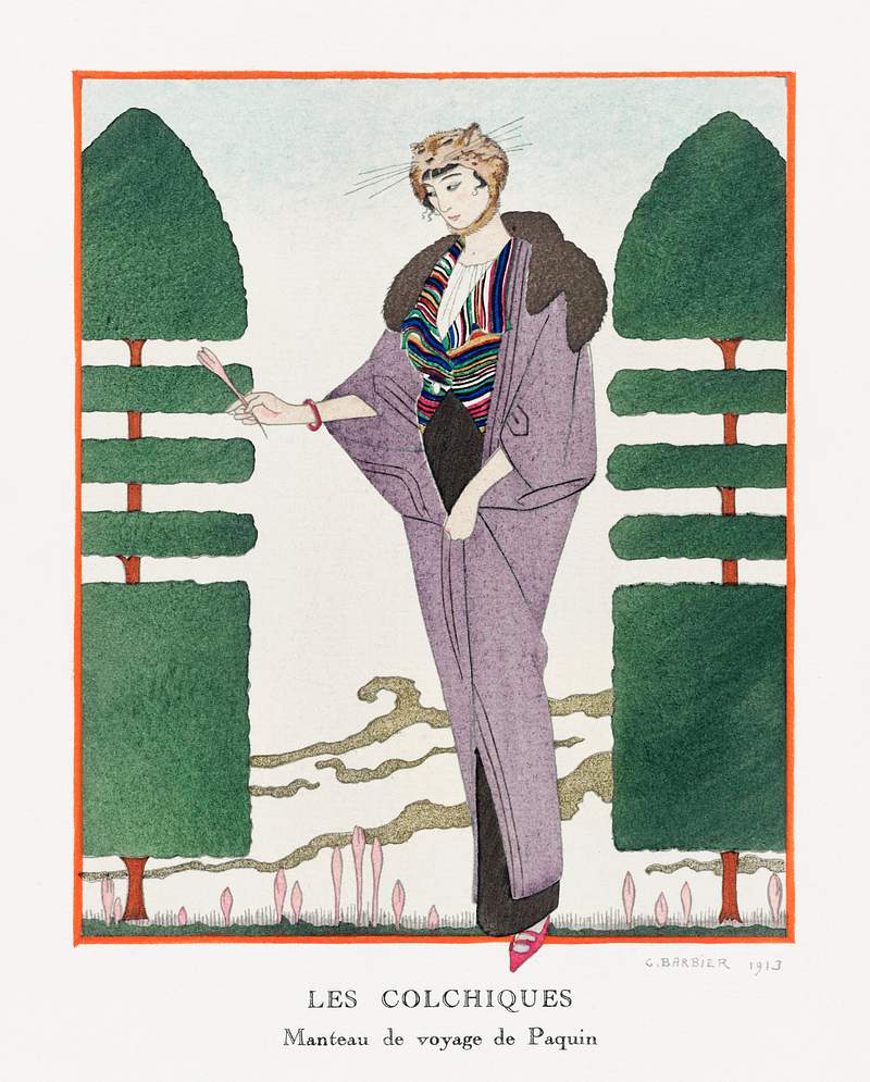 Les Colchiques (1914) fashion illustration in high resolution by George Barbier. Original from The Rijksmuseum. Digitally…