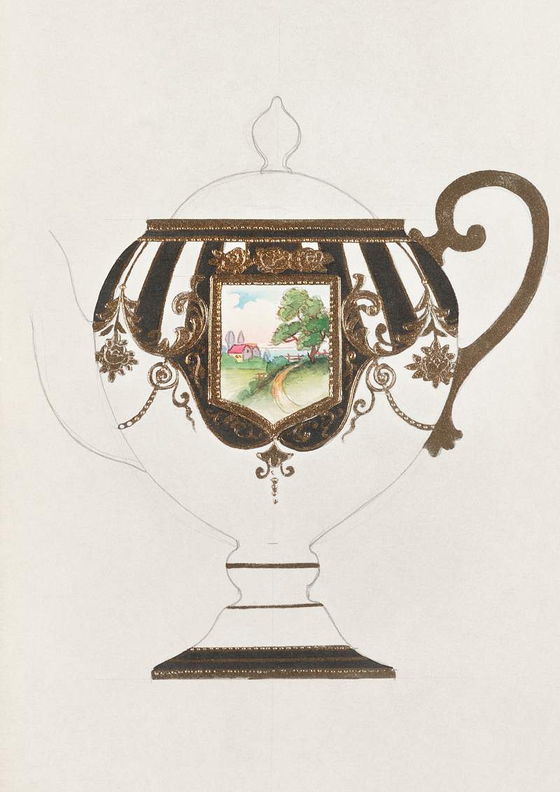 Design for a Teapot (1880-1910) painting in high resolution by Noritake Factory. Original from The Smithsonian Institution.…