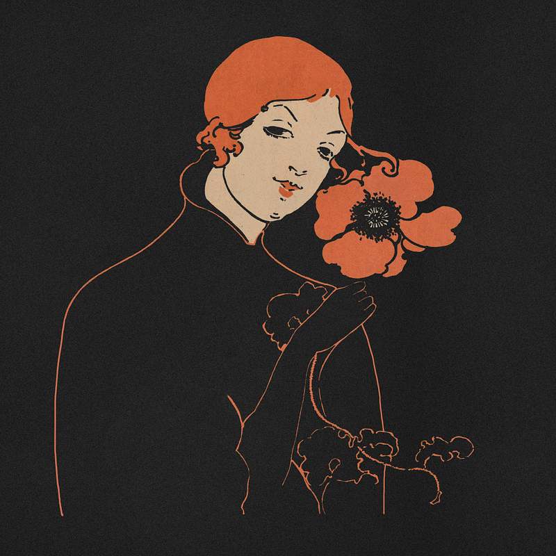 Vintage woman holding flower psd art print,… | Royalty free stock Illustration | High Resolution graphic Vintage woman holding flower psd art print, remix from artworks by Ethel Reed