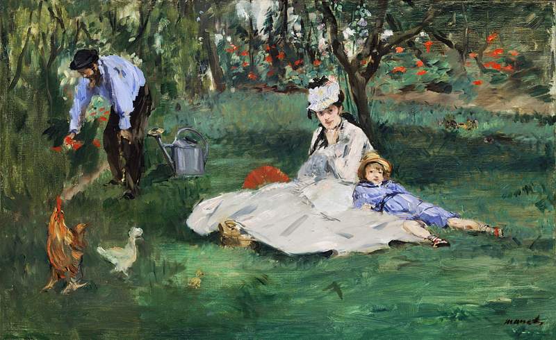 The Monet Family in Their Garden at Argenteuil (1874) painting in high resolution by Édouard Manet. Original from The…