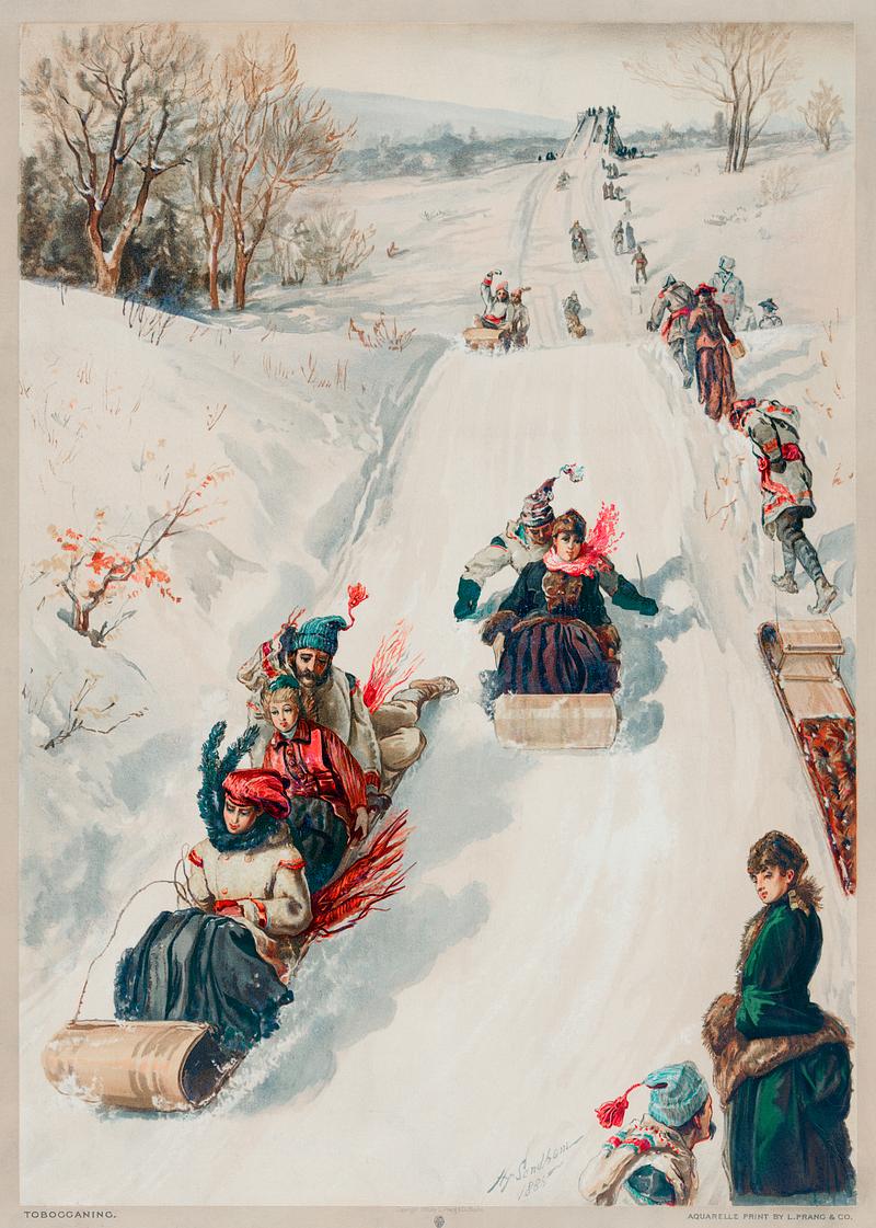 "Tobogganing" chromolithograph (1886) by Henry Sandham (1842-1910). "Tobogganing" chromolithograph (1886) by Henry Sandham (1842-1910).