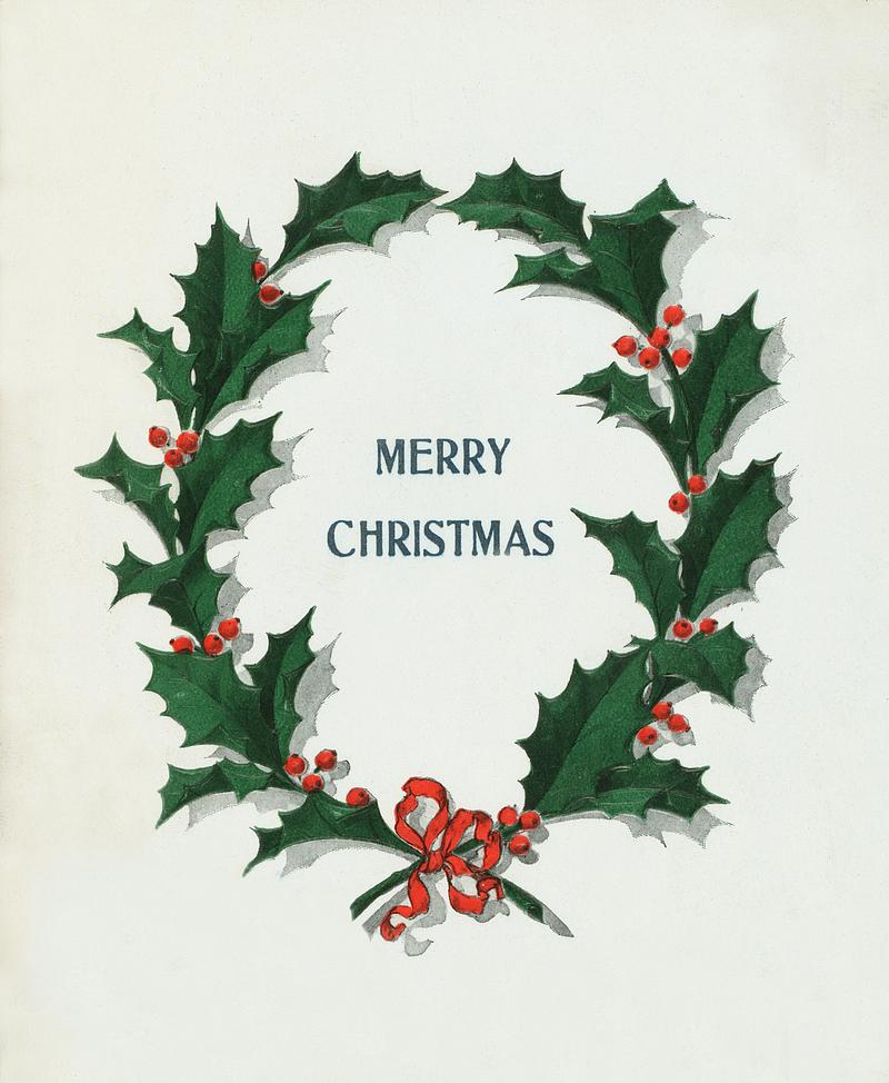 Christmas wreathe graphic for a dinner menu by Hotel Crown in Brownwood Texas (1905) taken from The Buttolph collection of menus. Christmas wreathe graphic for a dinner menu by Hotel Crown in Brownwood Texas (1905) taken from The Buttolph collection of…