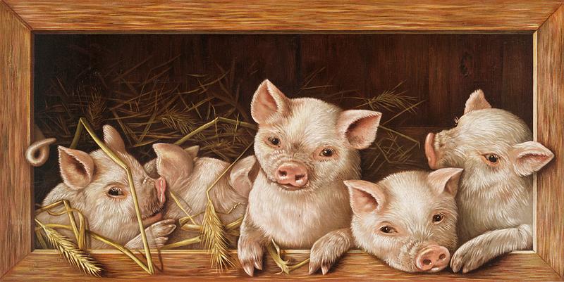 The Prize Piggies (Christmas and New Year card) (1891) lithographed by L. Prang & Co. The Prize Piggies (Christmas and New Year card) (1891) lithographed by L. Prang & Co.
