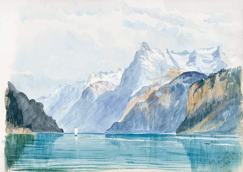 Bay of Uri, Brunnen from Switzerland 1870 Sketchbook by John Singer Sargent. Original from The MET Museum. Digitally enhanced…