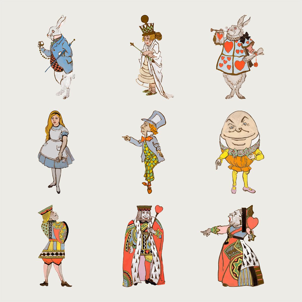 Alice’s Adventures in Wonderland vector… | Royalty free stock Illustration | High Resolution graphic Alice’s Adventures in Wonderland vector by Lewis Carroll, character illustration set, remixed from artworks by William…