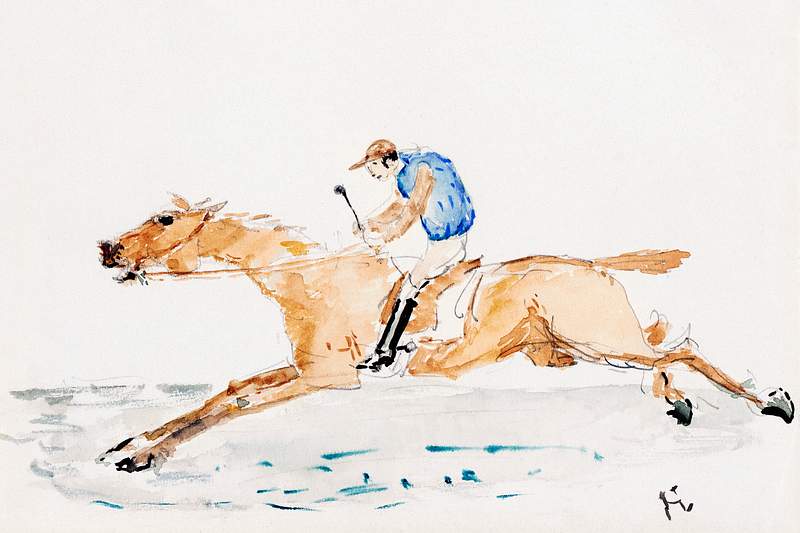 Jockey au Galop (ca.1878) drawing in high resolution by Henri de Toulouse–Lautrec. Original from Los Angeles County…