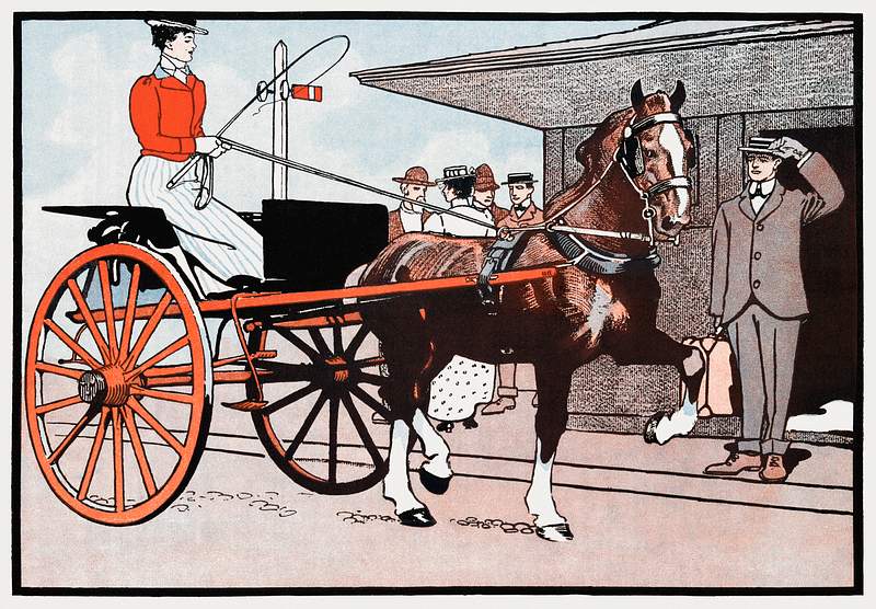 Woman in a horse carriage (ca. 1890–1907) print in high resolution by Edward Penfield. Original from The New York…