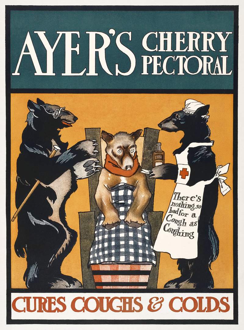 Vintage Ayer's Cherry Pectoral Poster (ca. 1890–1907) print in high resolution by Edward Penfield. Original from The…
