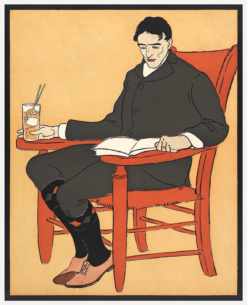 Man sitting in a chair during 19th–20th century print in high resolution by Edward Penfield. Original from The MET…