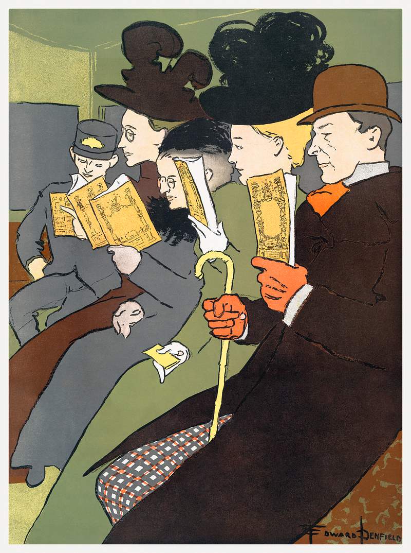 People reading books (1895) print in high resolution by Edward Penfield. Original from The New York Public Library. Digitally…