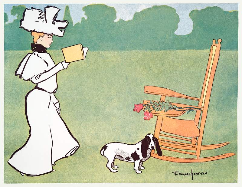 Woman reading in the garden (ca. 1890–1907) print in high resolution by Edward Penfield. Original from The New York…