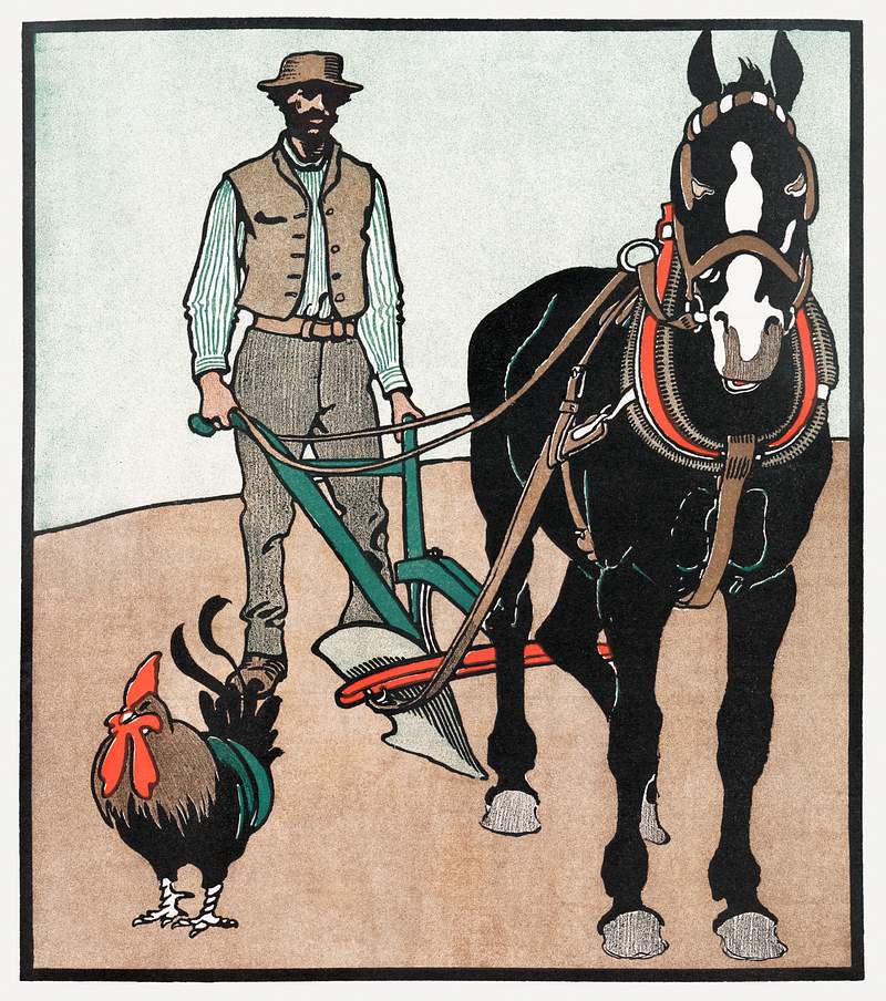 Man with Rooster and Horse (ca. 1890–1907) print in high resolution by Edward Penfield. Original from The New York…