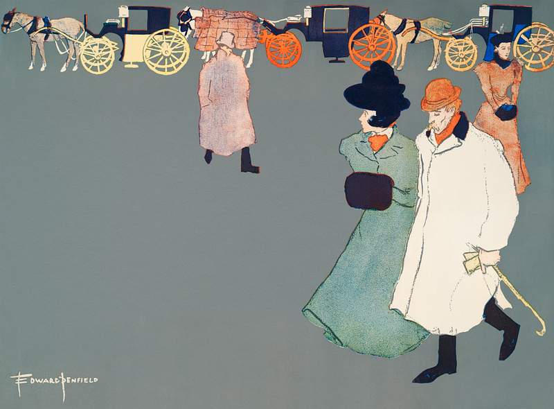 Man and woman on street (ca. 1890–1907) print in high resolution by Edward Penfield. Original from The New York Public…