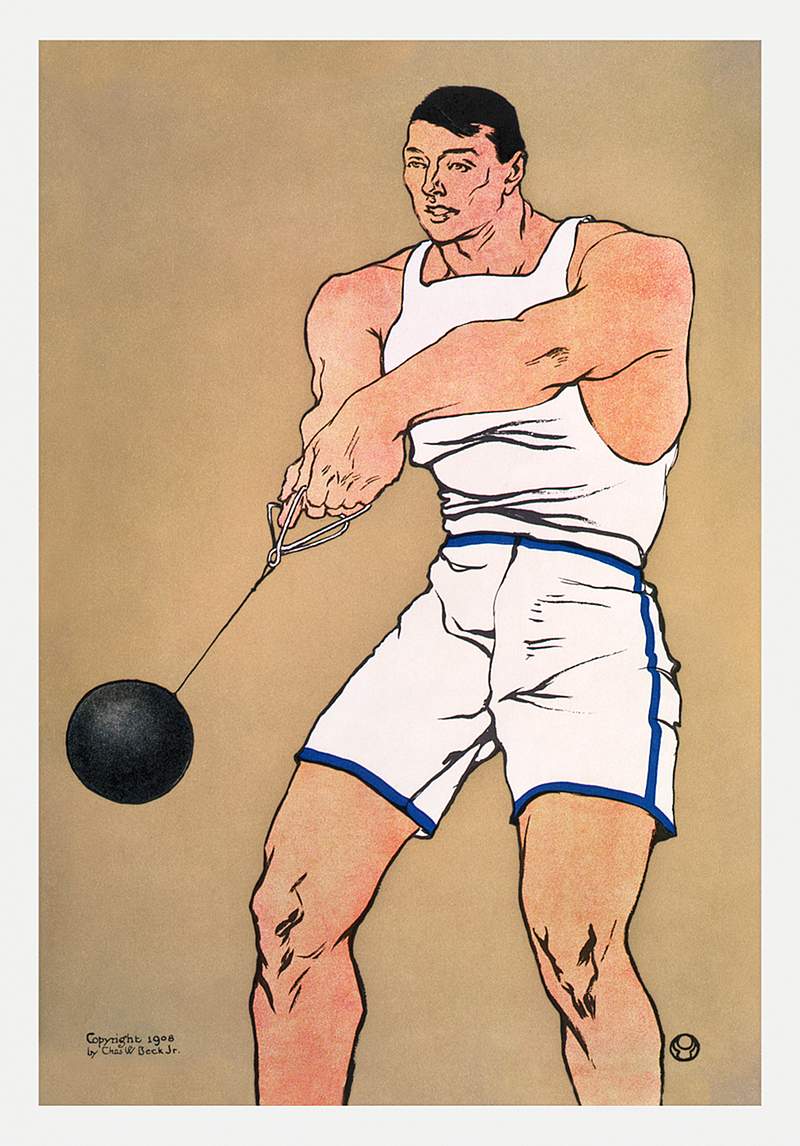 Hammer thrower (ca. 1908) print in high resolution by by Edward Penfield. Original from Library of Congress. Digitally…