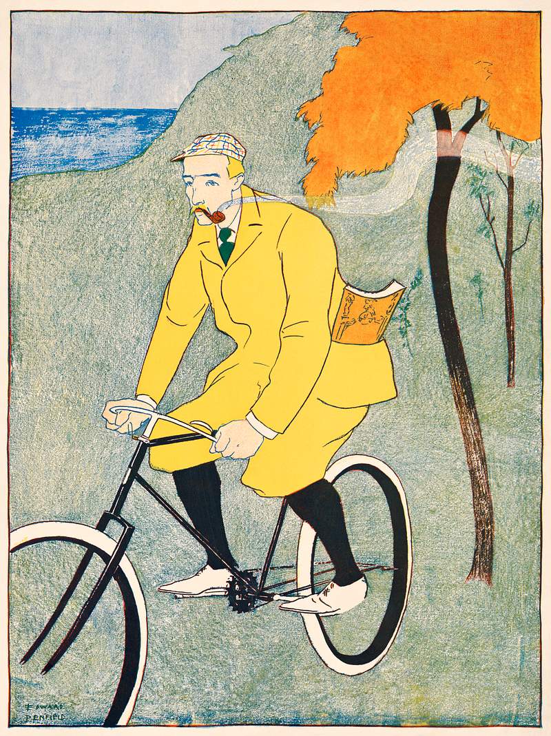 Man riding bicycle (1894) print in high resolution by Edward Penfield. Original from Library of Congress. Digitally enhanced…