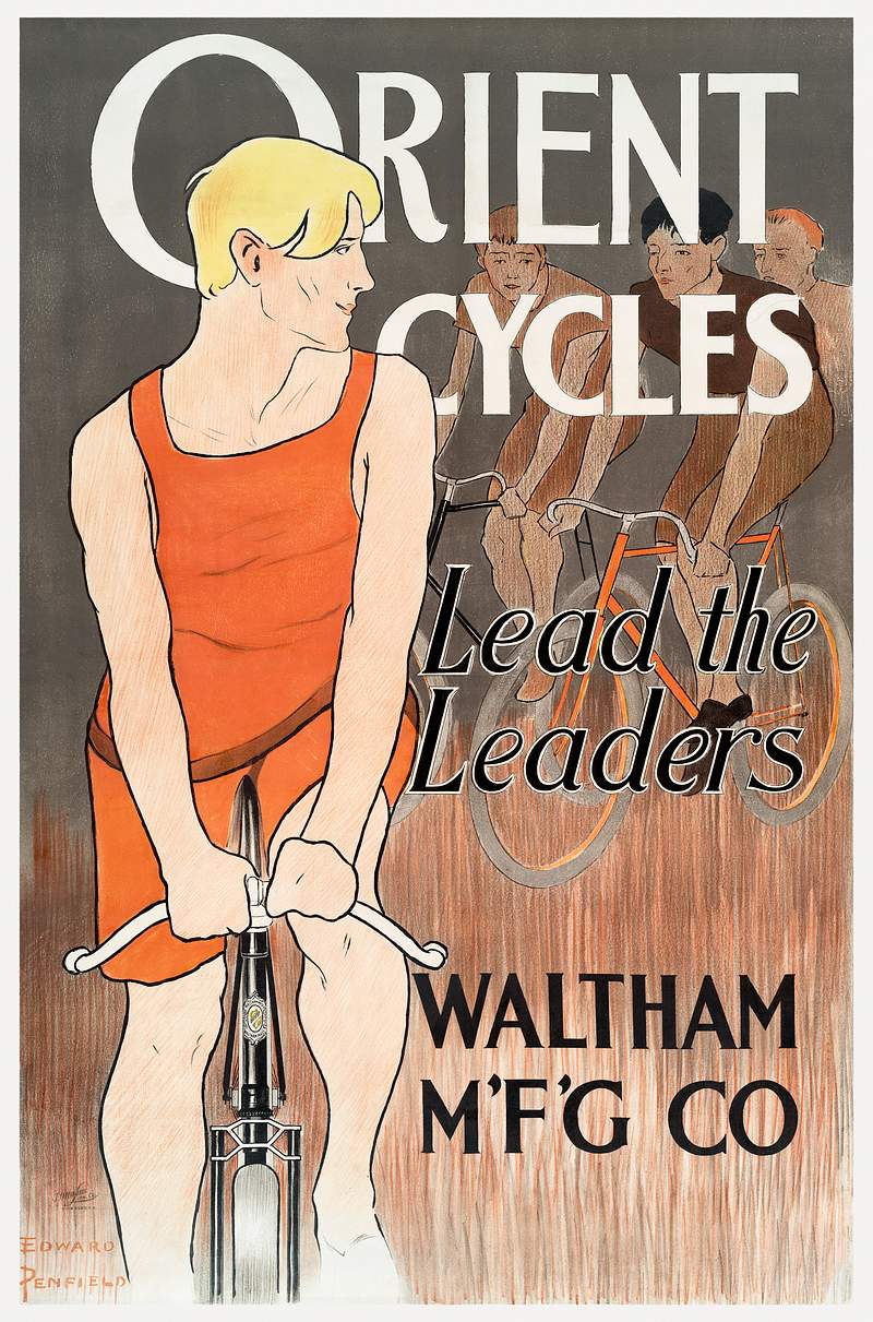Orient Cycles (1895) print in high resolution by Edward Penfield. Original from The New York Public Library. Digitally…
