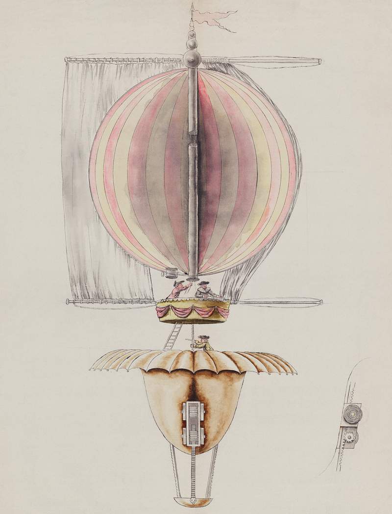 A watercolor drawing, proposed Design for… | Free public domain illustration A watercolor drawing, proposed Design for Balloon Utilizin Sails for Propulsion, Paris (1783) by and unknown artist, the…