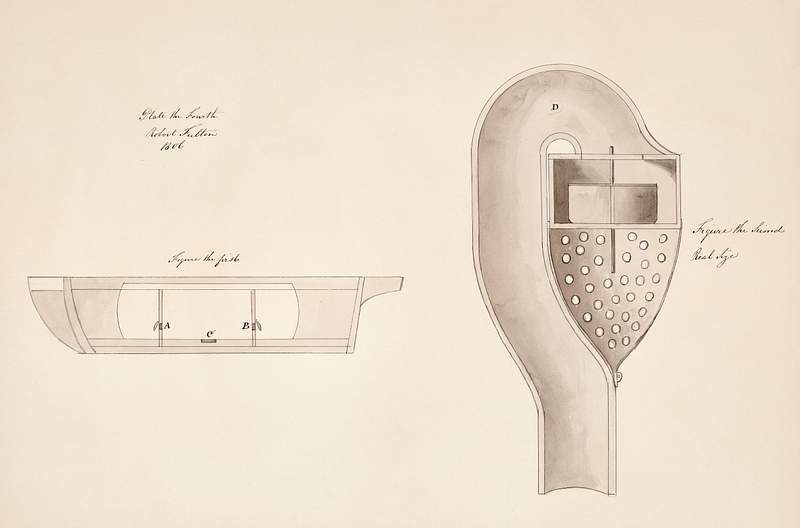 Illustration by an American engineer and… | Free public domain illustration Illustration by an American engineer and inventor, Robert Fulton (1765-1815), of water chamber, valves and water passages in…
