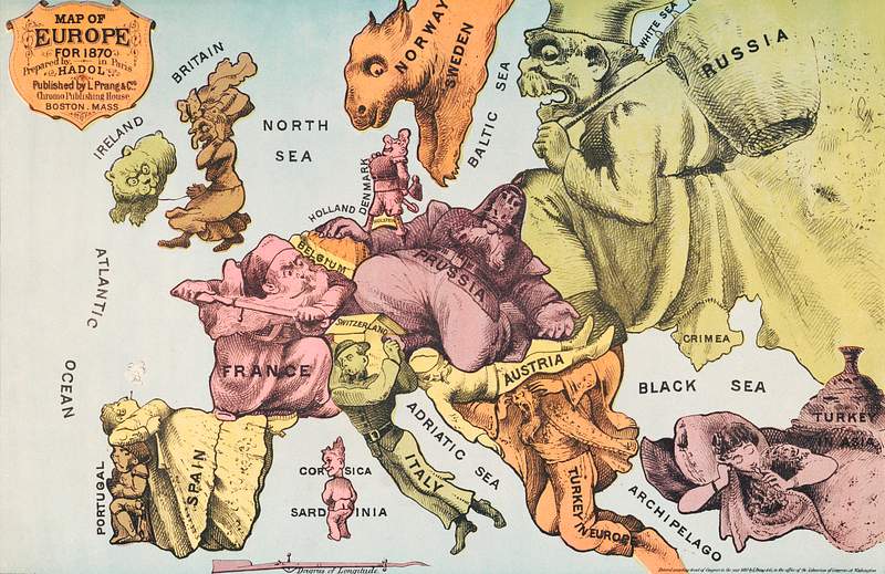 War Map of Europe: As seen through French… | Free public domain illustration War Map of Europe: As seen through French eyes by Paul Hadol. Original from Library of Congress. Digitally enhanced by…