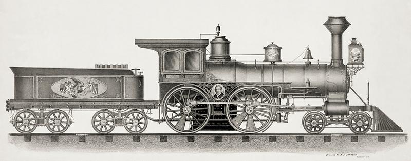 Vintage railroad train Railroad Engine by Ehrgott & Forbriger c.1894. Original from Library of Congress. Digitally enhanced by rawpixel.