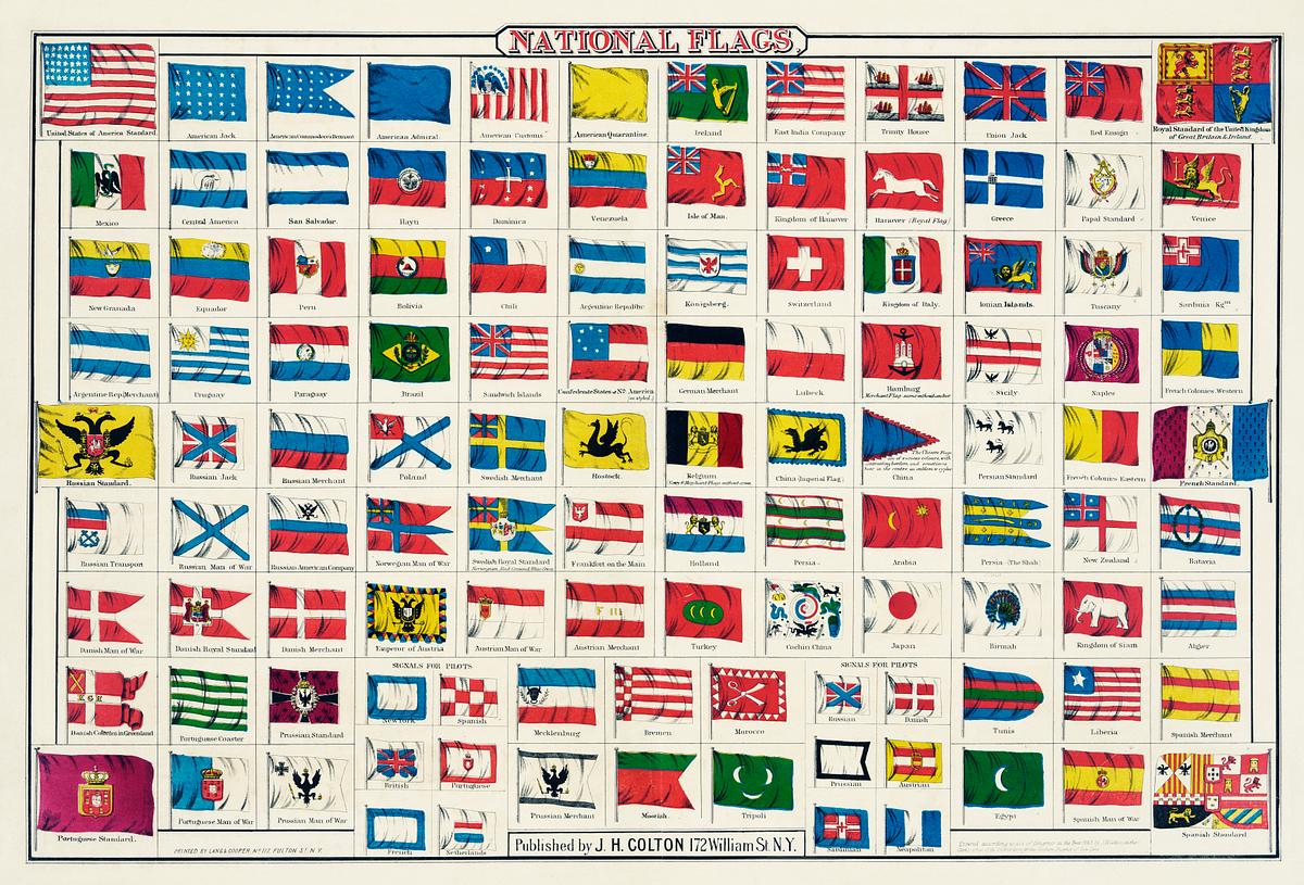 National Flags by an unknown artist, showing … | Free public domain illustration National Flags by an unknown artist, showing emblems and flags of different countries. Original from Library of Congress.…