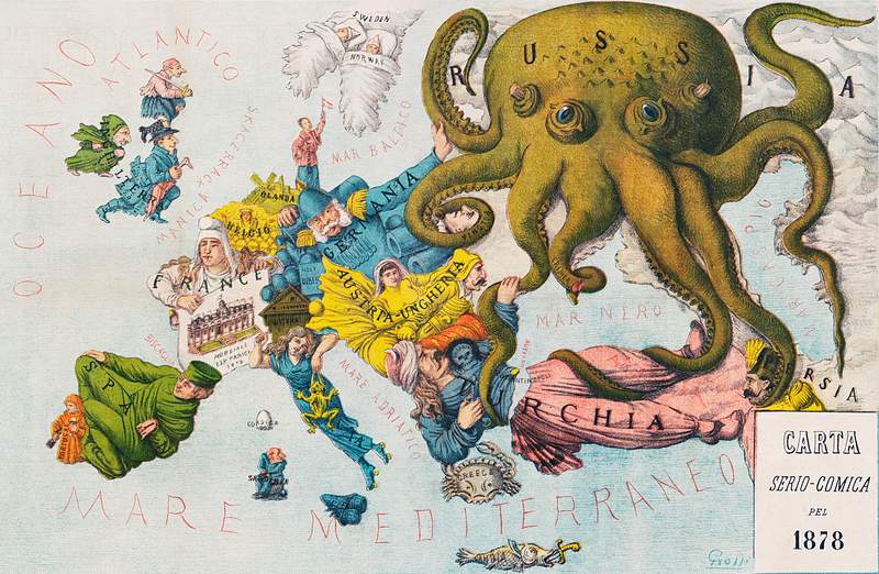Free royalty image about Papagallo no.15 la Piovra Russa Anno VI by Augusto Grossi (1835-1919), a cartoon depiction of Europe in 1878, using… Papagallo no.15 la Piovra Russa Anno VI by Augusto Grossi (1835-1919), a cartoon depiction of Europe in 1878, using…