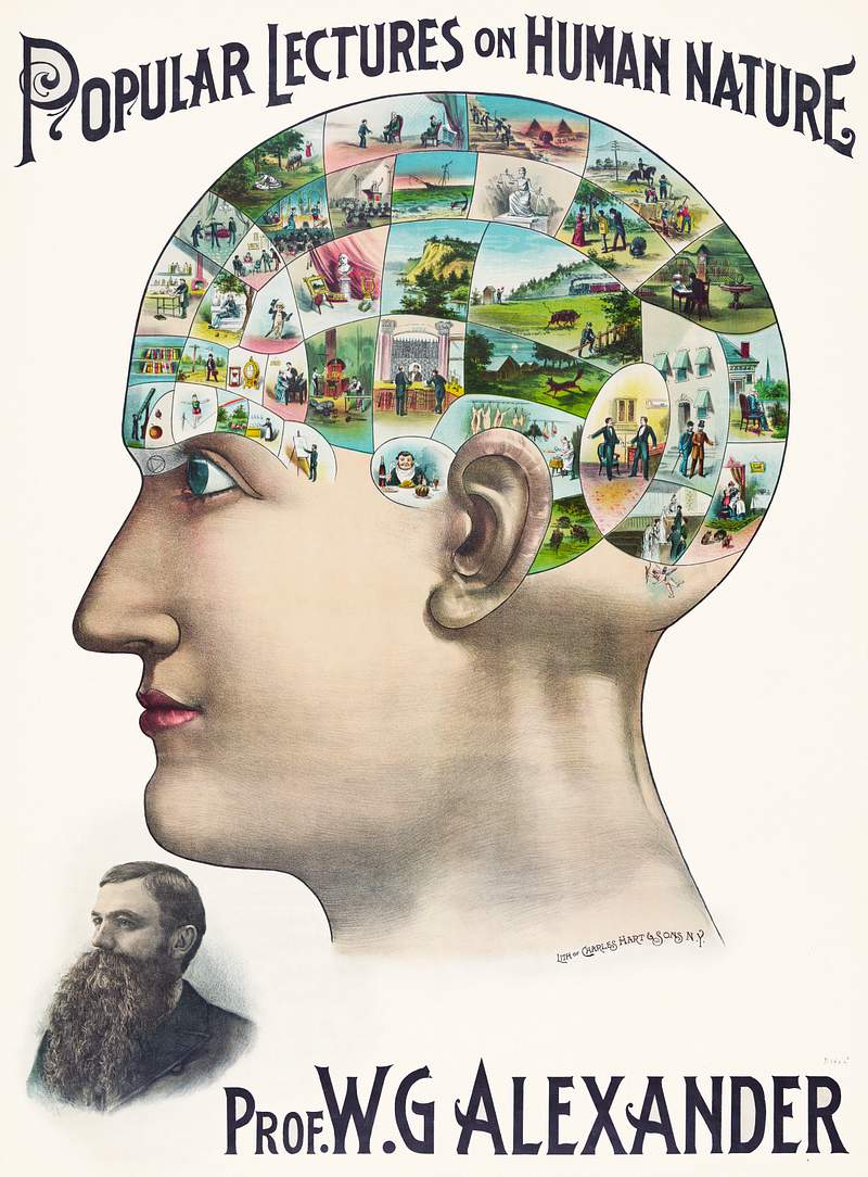 Popular Lectures on Human Nature, a book… | Free public domain illustration Popular Lectures on Human Nature, a book cover illustration by an unknown artist referencing Prof. W.G Alexander. Original…