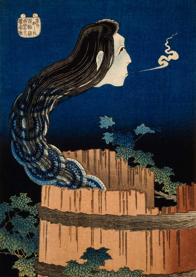 The Plate Mansion by Katsushika Hokusai (1760-1849), a traditional Japanese Ukyio-e style illustration of traditional…
