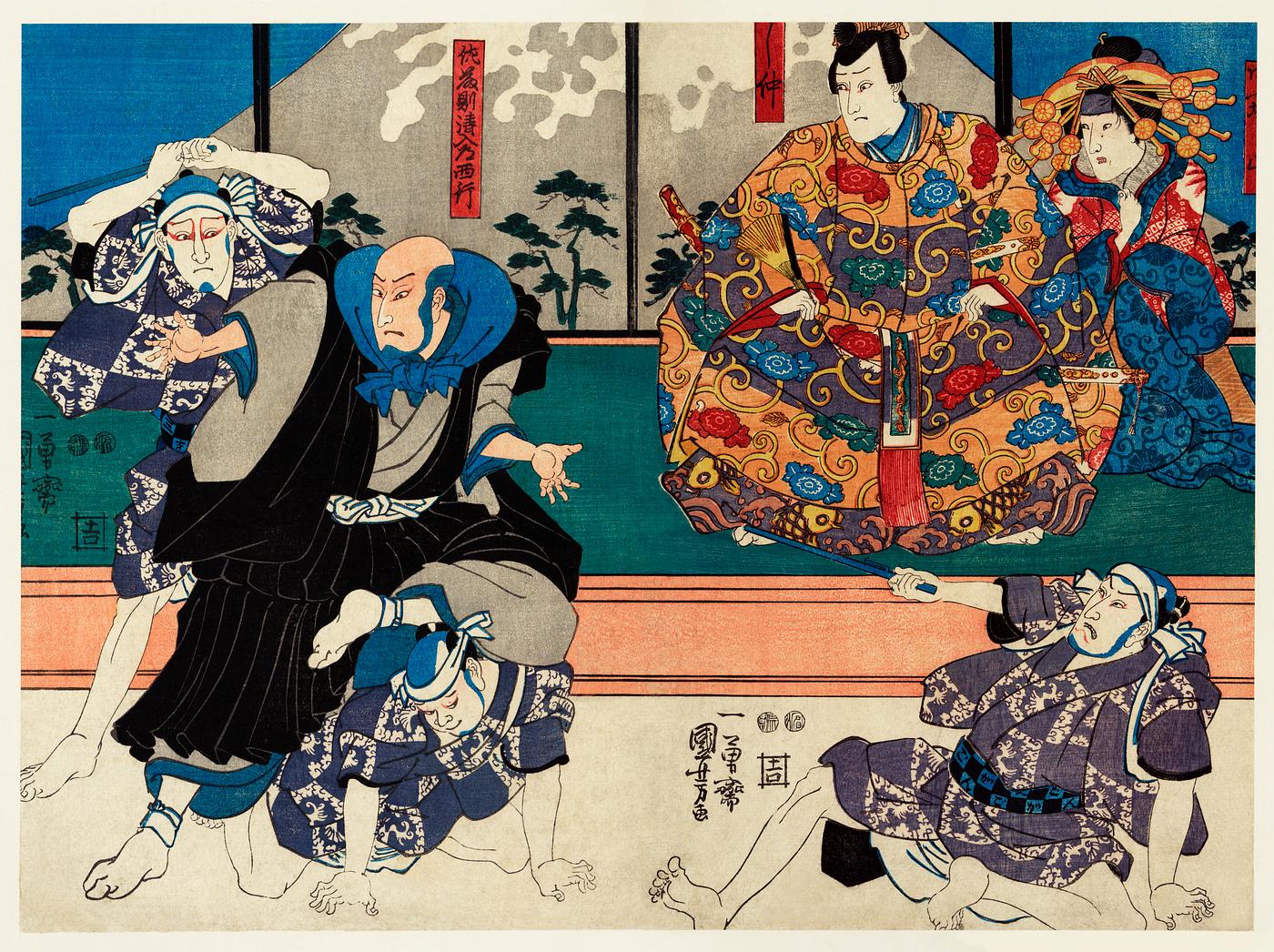 Sato Norikiyo Nyudo Saigo Yoshinaka by Utagawa Kuniyoshi (1753-1806), a traditional Japanese ukiyo-e style diptych... Sato Norikiyo Nyudo Saigo Yoshinaka by Utagawa Kuniyoshi (1753-1806), a traditional Japanese ukiyo-e style diptych...