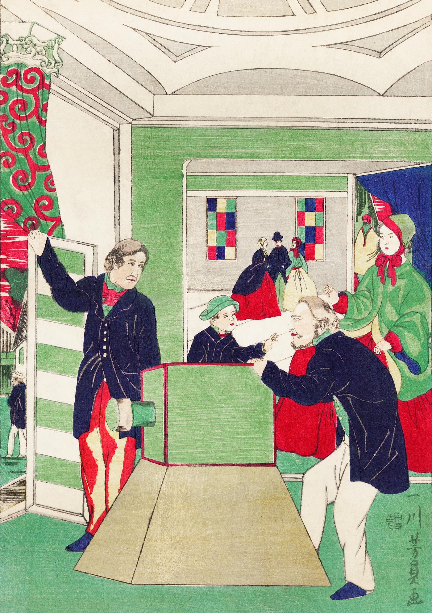Early Foreign Photographer in Yokohama by Utagawa Yoshikazu (1848-1863), a traditional Japanese illustration of a foreign... Early Foreign Photographer in Yokohama by Utagawa Yoshikazu (1848-1863), a traditional Japanese illustration of a foreign...