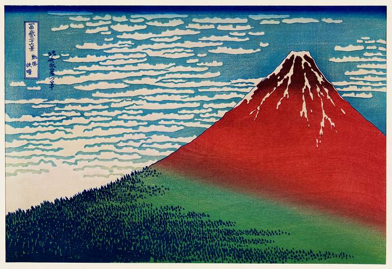 Fine Wind, Clear Morning by Katsushika Hokusai (1760-1849), meaning Shower below a summit, a traditional Japanese Ukyio-e…