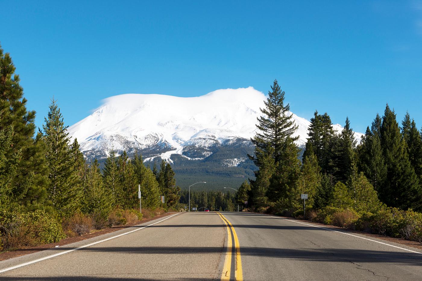 Soaring Mount Shasta is visible from miles away in north-central California. Original image from Carol M. Highsmithâs...