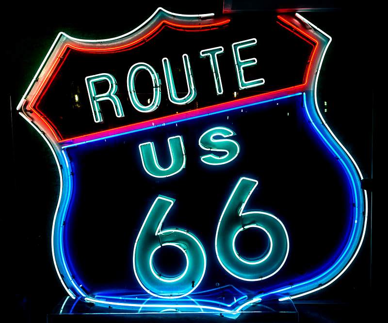 US Route 66 | Free public domain photo Route 66 neon sign. Original image from Carol M. Highsmith’s America, Library of Congress collection. Digitally…