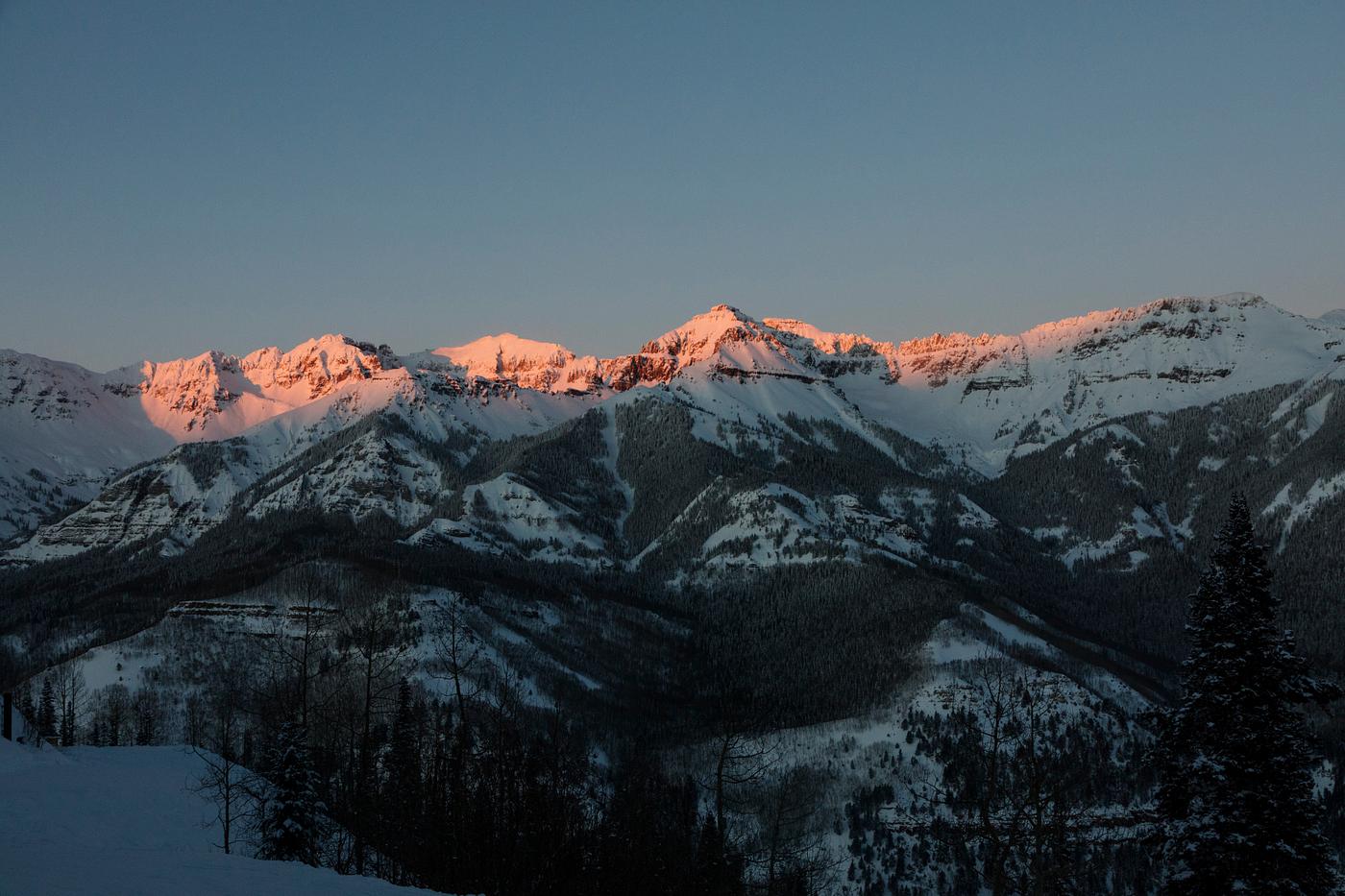 Mountain-sunset view from Telluride, once a mining boomtown and now a popular skiing destination in Colorado - Original... Mountain-sunset view from Telluride, once a mining boomtown and now a popular skiing destination in Colorado - Original...