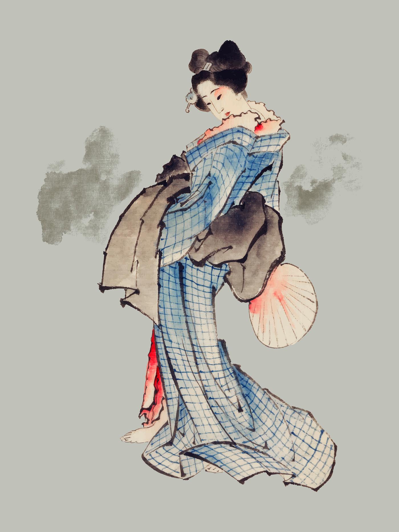 Traditional Japanese Ukyio-e style illustration of a Japanese woman in kimono by Katsushika Hokusai (1760-1849). Original... Traditional Japanese Ukyio-e style illustration of a Japanese woman in kimono by Katsushika Hokusai (1760-1849). Original...